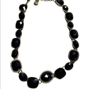 Black stone and crystal statement necklace approx 15” long